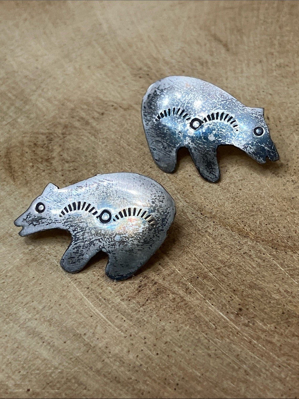 Vintage 925 Native American Sterling Silver Bears Stud Earrings